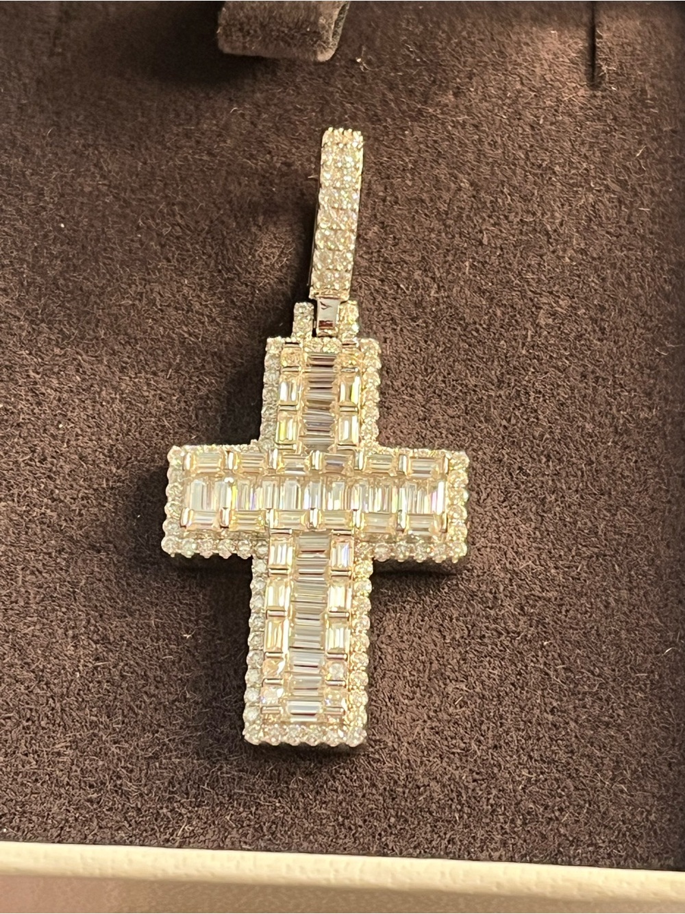New S925 Sterling Silver 3.5 CTW Moissanite Baguette Cross Pendant